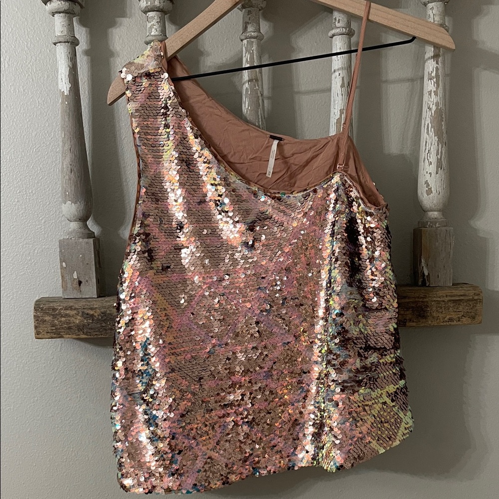 Free People Rose Gold Sequin Blouse